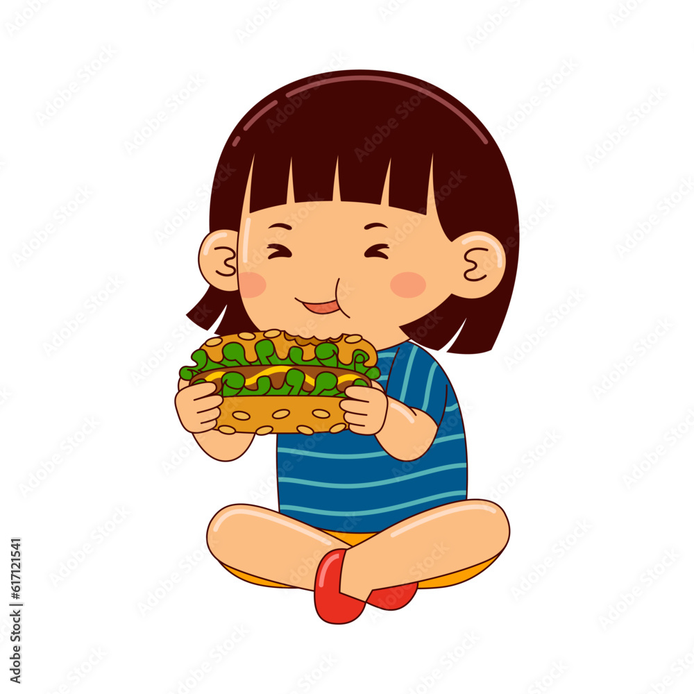 girl kids eating hot dog vector illustration girl kids eating hot dog vector illustration