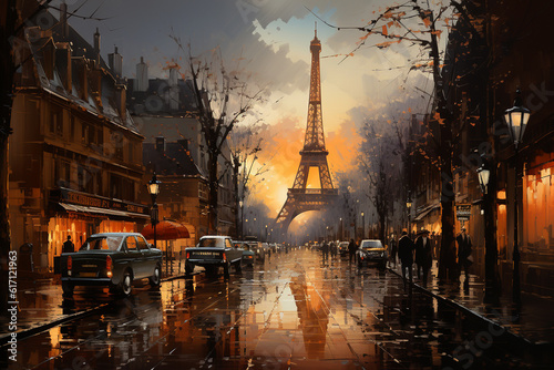 Oil painting of street in Paris, Generative AI