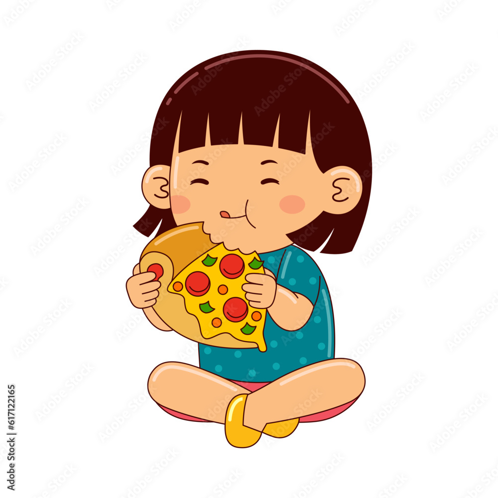 girl kids eating pizza vector illustration girl kids eating pizza vector illustration