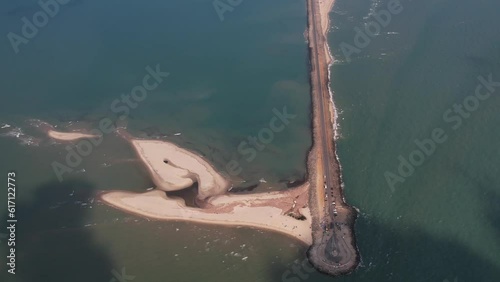 Drone view of last point of India at Dhanushkodi in Rameshwaram, India.