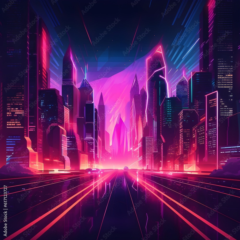 Eine futuristische Neon-Stadtsilhouette bei Nacht
