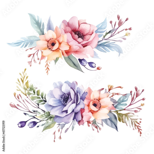 Fototapeta Naklejka Na Ścianę i Meble -  Soft Pastel Watercolor Florals: Fairy Arrangements on Transparent Background for Digital Art
