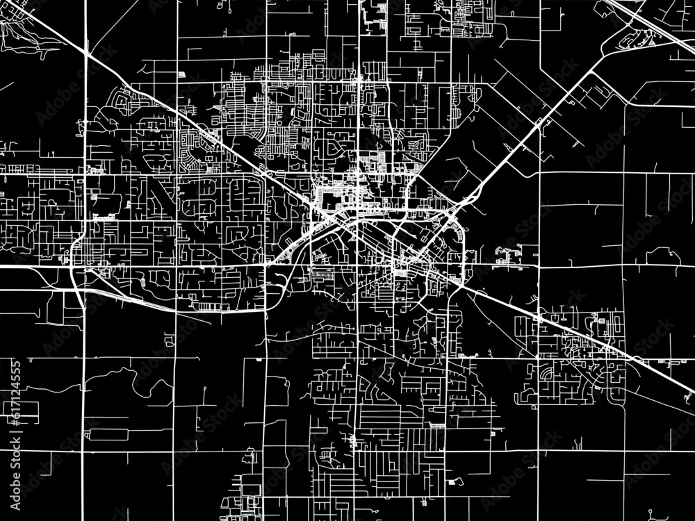 Vector road map of the city of  Langley British Columbia in Canada with white roads on a black background.