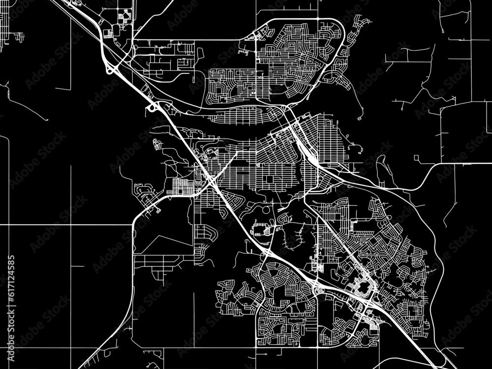 Vector road map of the city of  Medicine Hat Alberta in Canada with white roads on a black background.
