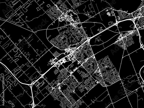 Vector road map of the city of  Kanata Ontario in Canada with white roads on a black background.