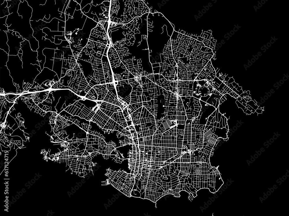 Vector road map of the city of  Victoria British Columbia in Canada with white roads on a black background.
