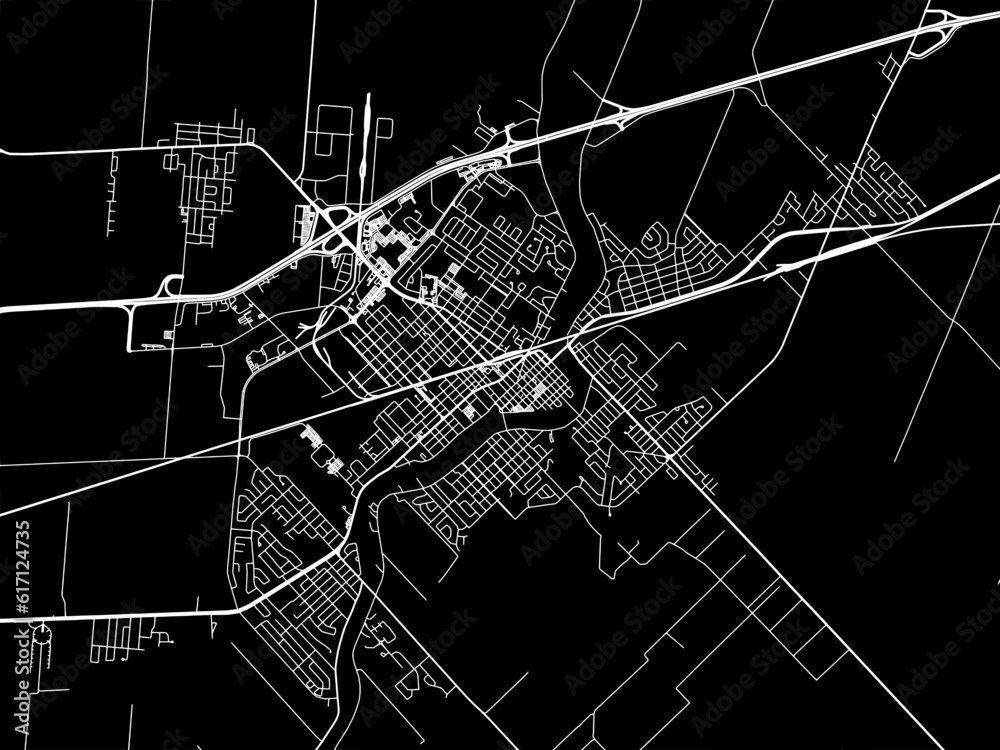 Vector road map of the city of  Saint-Hyacinthe Quebec in Canada with white roads on a black background.