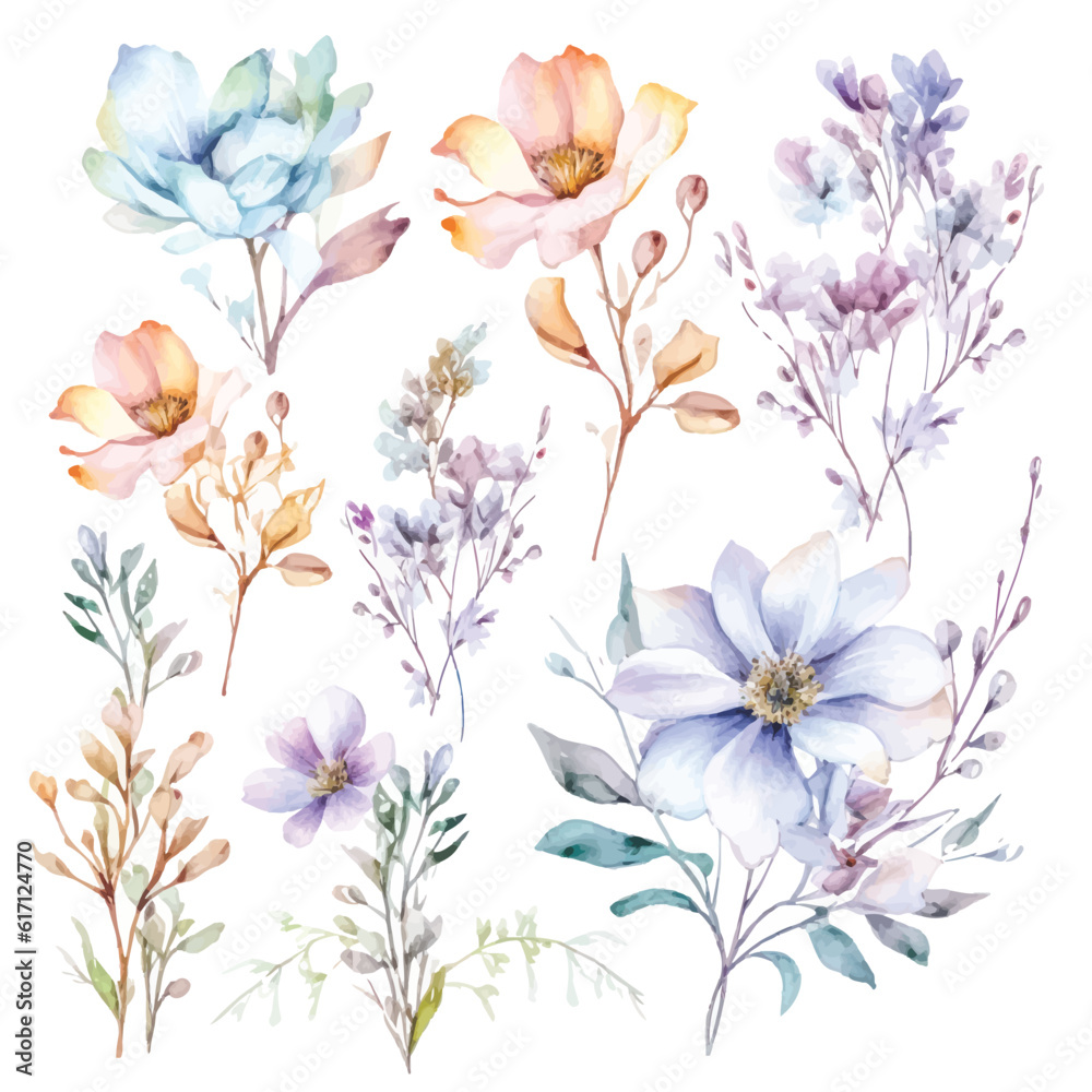Whimsical Floral Watercolors: Fairy Clipart with Transparent Background for Artistic Designs
