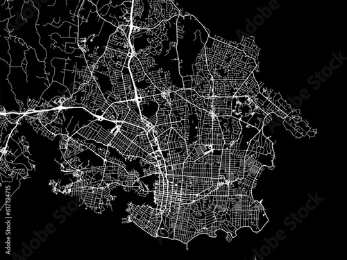 Vector road map of the city of Victoria British Columbia in Canada with white roads on a black background.