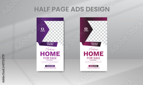 Real Estate Half Page Ads Web Banner Template Set, Social Media Marketing Ads Banner