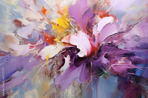 Pink Lily oil painting beautiful scenery quit pond. Generative ai blooming lily flowers. Sunny summer weather interior wall painting design illustration