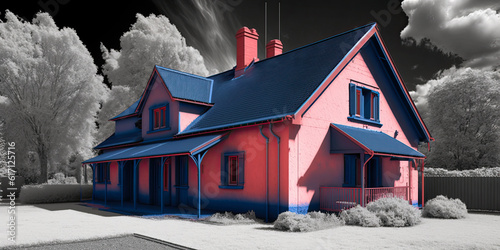 Infrared thermovision image showing a lack of thermal insulation in a building - Generative AI photo