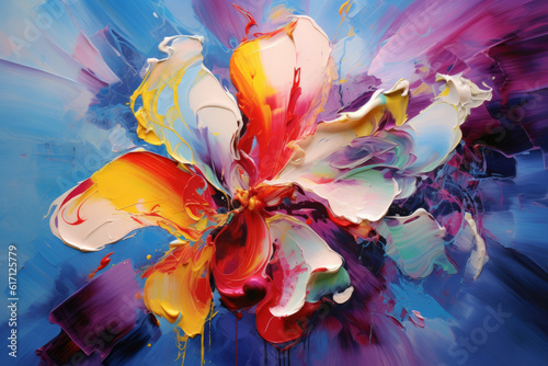 Pink Lily oil painting beautiful scenery quit pond. Generative ai blooming lily flowers. Sunny summer weather interior wall painting design illustration