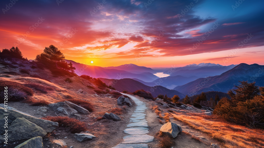 Sunset View of a Majestic Mountain Landscape
