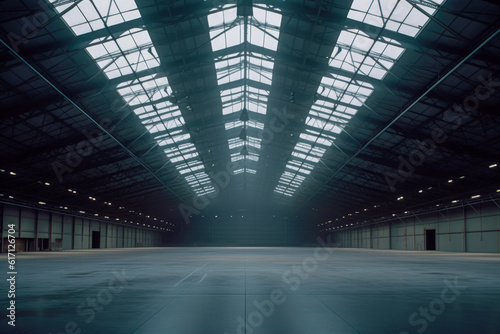 A low-angle shot of a high-tech automated warehouse - Generative AI photo