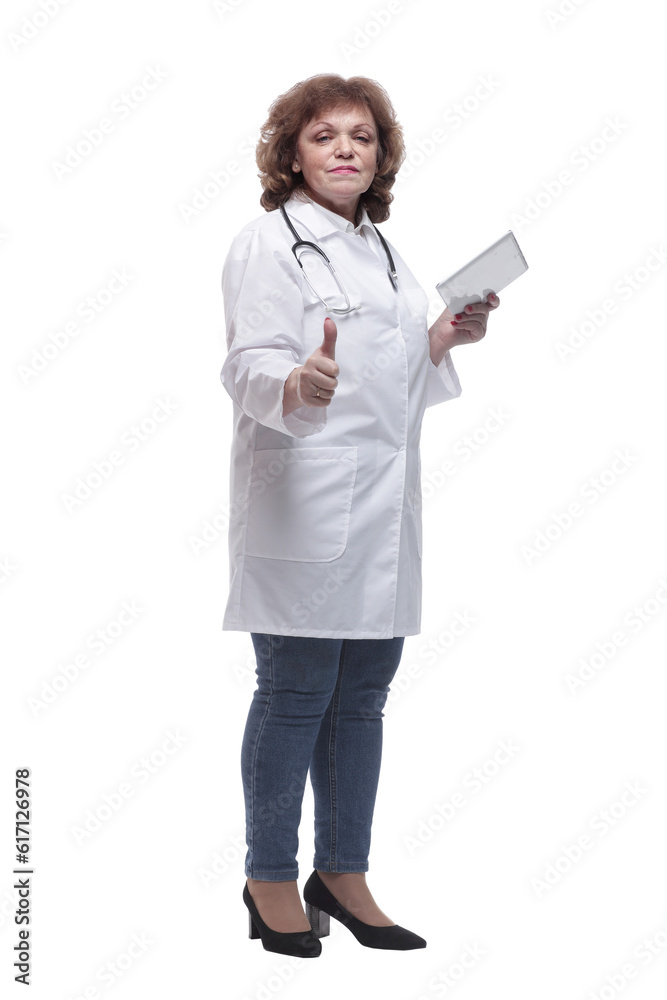 in full growth. female doctor with a digital tablet.