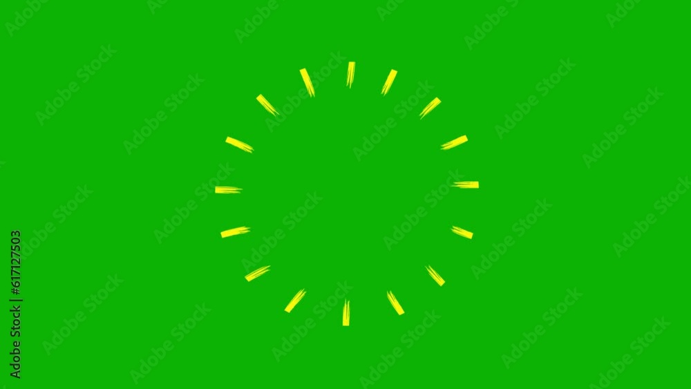 Animated hand drawn yellow symbol of rays. Looped video. Flat vector illustration isolated on green background. Animated hand drawn yellow symbol of rays. Looped video. Flat vector illustration isolated on green background.