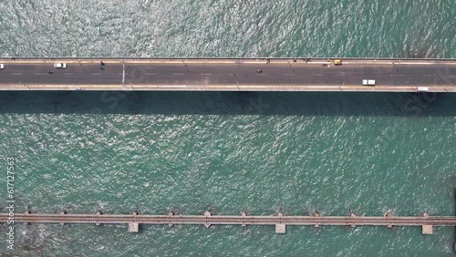 Drone video of Pamban Bridge, Rameshwaram, India.