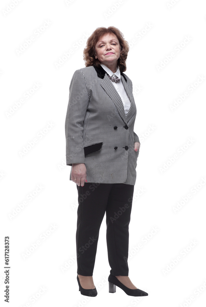 in full growth. Mature woman in a fashionable checked jacket. in full growth. Mature woman in a fashionable checked jacket.
