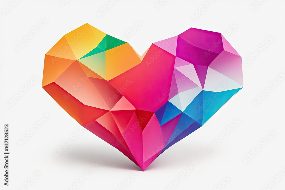 colorfull polygonal paper heart shape over white background, ai generative colorfull polygonal paper heart shape over white background, ai generative
