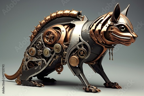 Cat - Mechanical Menagerie Series: Delightful Steampunk Animals Infused with Retro-Futuristic Marvel © Pixel Alchemy