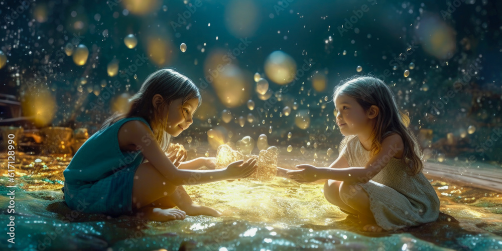 Obraz premium Happy children playing together - Generative AI