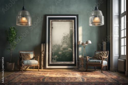 mock up frames with a historic interior as the backdrop,. Generative AI