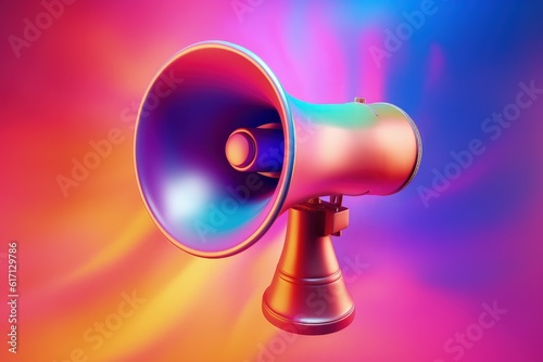 Megaphone on abstract background, publicity and advertisement concept. Generative AI