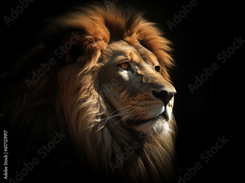 Imposing lion on black background, digital illustration. Generative AI