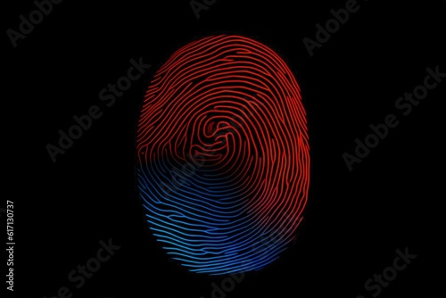 Fingerprint, gradient, black background, data security concept, digital illustration. Generative AI