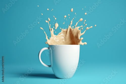 Cup of coffee on blue background, digital illustration. Generative AI