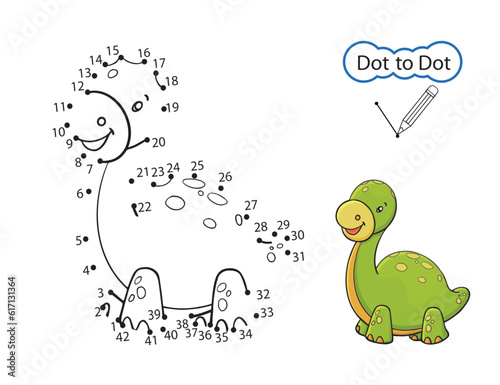 Dot to dot game. Activity education worksheet. Kids art game. Finish drawing image of cute dinosaur. Children drawn riddle by numbers. Vector illustration.