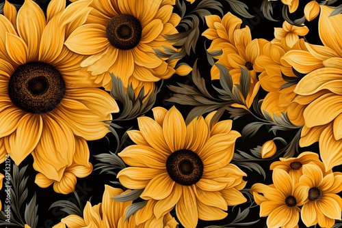 Blooming Beauty: Seamless Tiling Close-Ups of Sunflowers - Seamless Tile Background, Tiling Landscape, Tileable Image, Repeating pattern