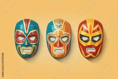 Lucha libre, set of luchador mexican wrestling masks icons. Generative Ai. photo