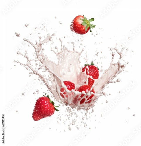 strawberry in milk splash on white background, strawberry in milk mockup, yogurt packaging mockup