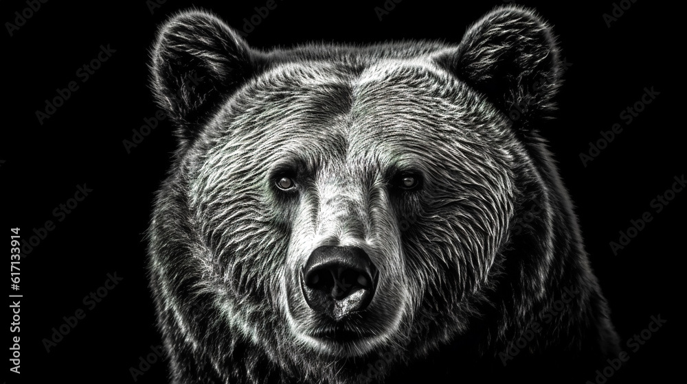 Black and white image of a bear, generative AI. Black and white image of a bear, generative AI.