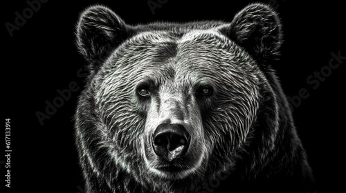 Black and white image of a bear, generative AI.