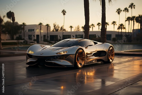 hyper car in front of mansion 