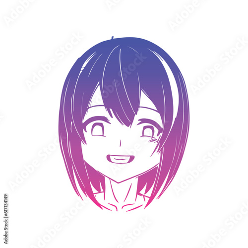 outline Smiling anime manga girl with black hair image