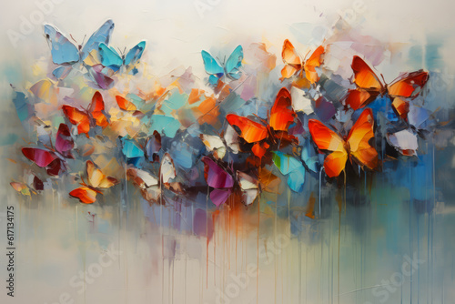 Butterflies and abstract oil painting, generative ai mixed media art .