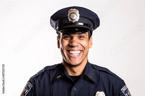 Photo Portrait of a smiling police officer isolated on a white background