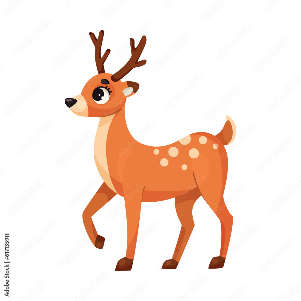 Cute Deer with Antler and Brown Spotted Coat as Forest Animal Vector Illustration Cute Deer with Antler and Brown Spotted Coat as Forest Animal Vector Illustration