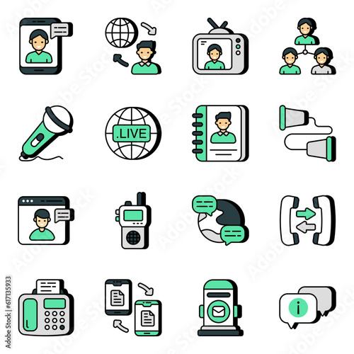 Pack of Communication and Media Flat Icons

