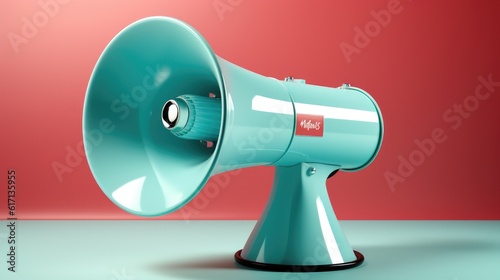 megaphone scream announces discounts sale Hurry up isolated on plain pastel blue © FryArt Studio