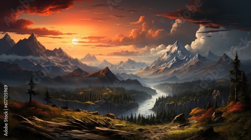 Mountain landscape at sunset © FryArt Studio