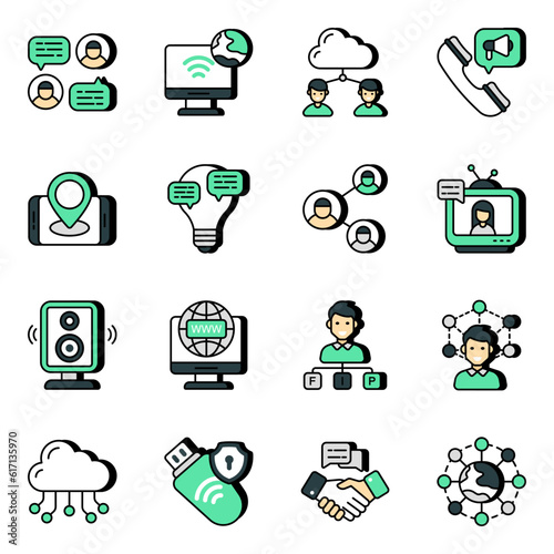 Pack of Communication and Chatting Flat Icons