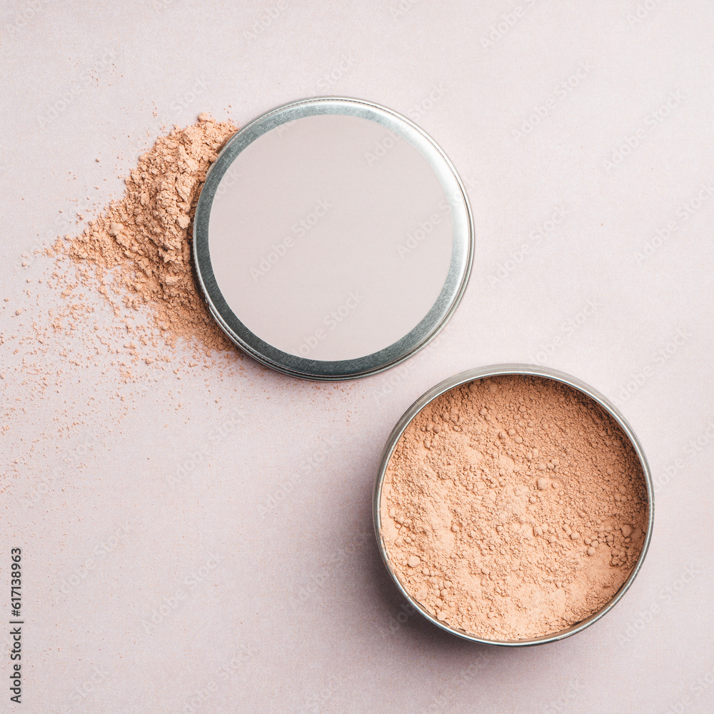 Pink Clay Powder and Tin Can Mockup on Bright Pink Clean Background Pink Clay Powder and Tin Can Mockup on Bright Pink Clean Background