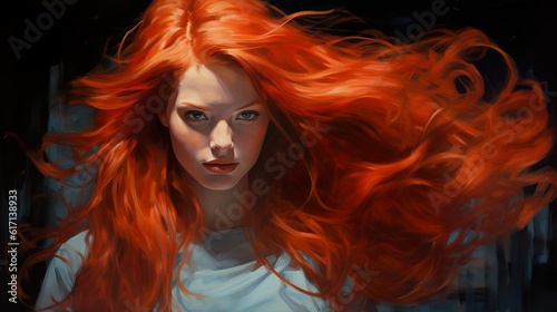 Fiery Elegance: Cartoon Redhead with Long Hair made with Generative AI