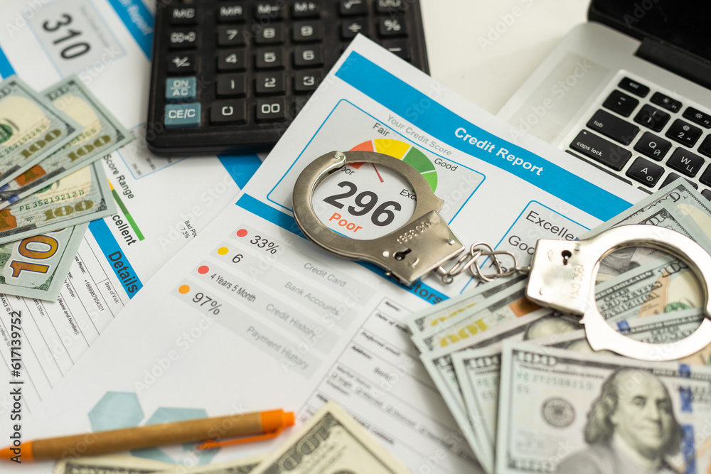 Credit report with score on a desk Credit report with score on a desk