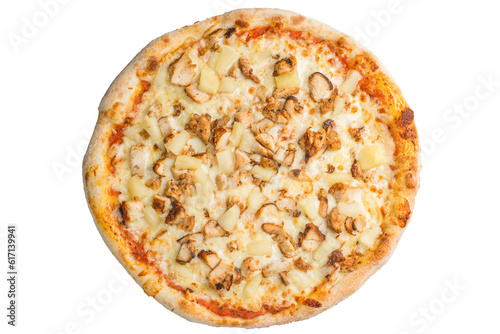 Pizza with chicken and pineapple. Hawaiian pizza